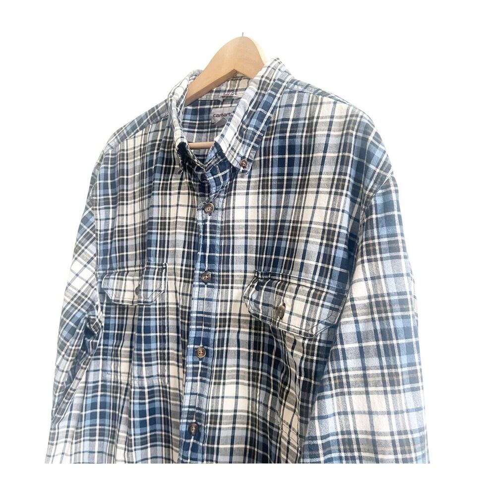 Carthartt Men’s Plaid Flannel Size XL Blue Black White Cotton Long Sleeve - Picture 3 of 11